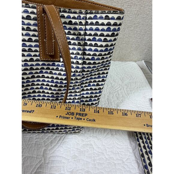 Fossil Blue White Leather Explorer Tote Bag with Matching Billfold Wallet Travel - Picture 6 of 13